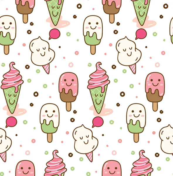 Seamless Pattern Funny Cartoon Ice Cream — Stock Vector