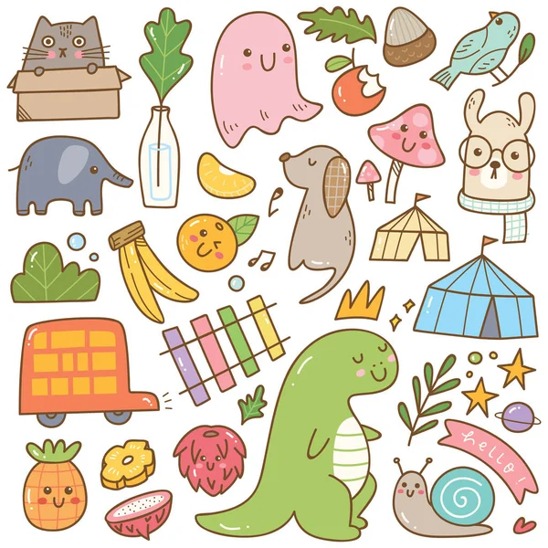 Conjunto Vetorial Kawaii Doodle Mais Novo — Vetor de Stock