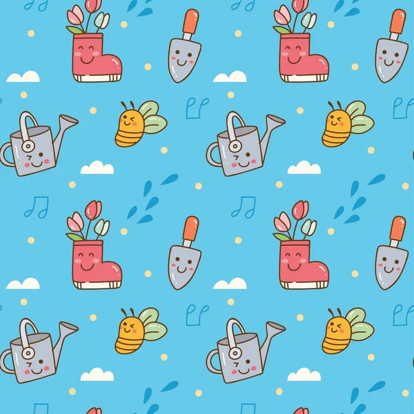 Bonito Sem Costura Kawaii Doodle Padrão — Vetor de Stock