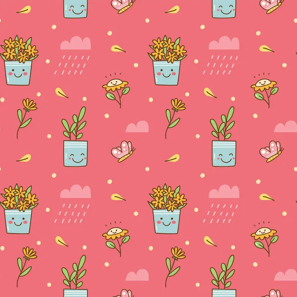 Naadloos Patroon Met Leuke Cartoon Bloemen — Stockvector