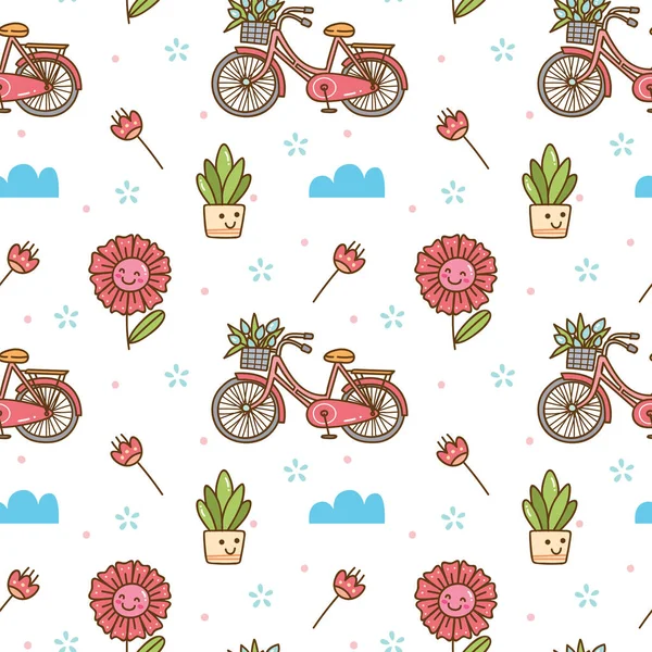 Vector Seamless Pattern Cute Cartoon Flowers — Stock Vector