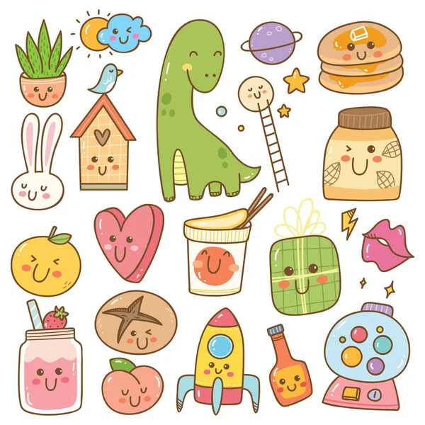 Ensemble Mignon Kawaii Doodle — Image vectorielle