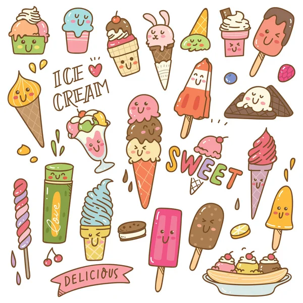 Vector Conjunto Helados Pasteles — Vector de stock