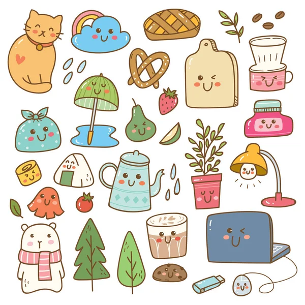 Kawaii Set Doodle Set — Stockvektor