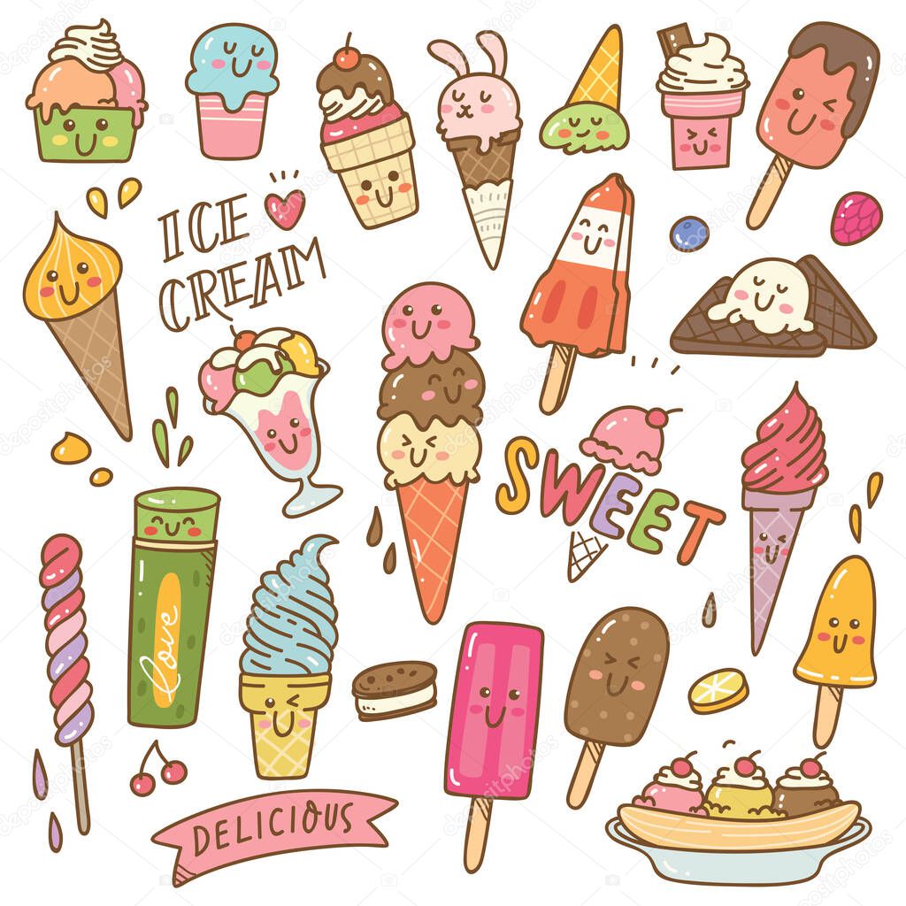 vector set of ice cream and cakes