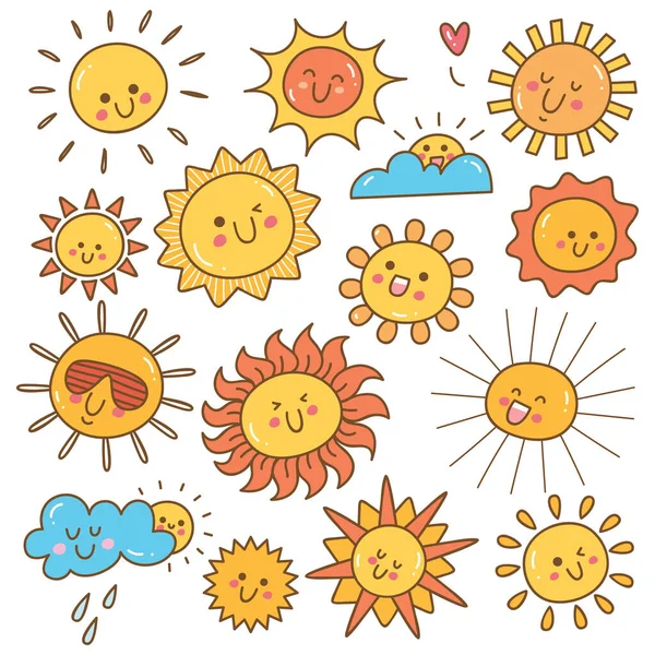 Vector Conjunto Dibujos Animados Sol — Vector de stock