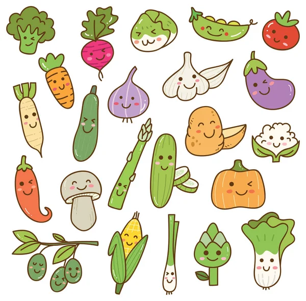 一套Kawaii蔬菜 — 图库矢量图片