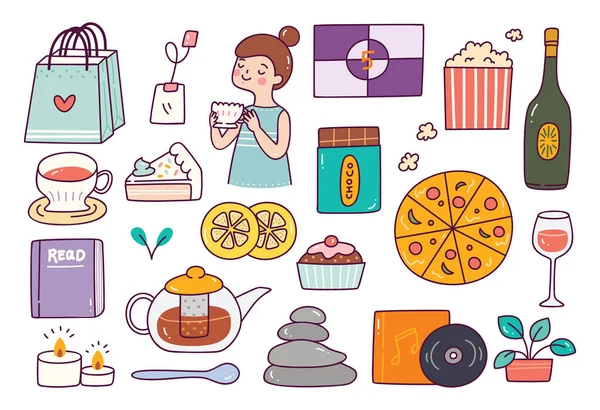 Iconos Desayuno Estilo Dibujos Animados Ilustración Vectorial — Archivo Imágenes Vectoriales