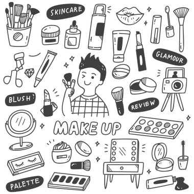 makyaj ve el çizimi vektör simgeleri beyaz arkaplanda izole edildi