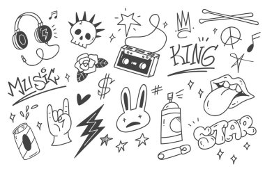 el çizimi punk doodle elementlerinin vektör kümesi