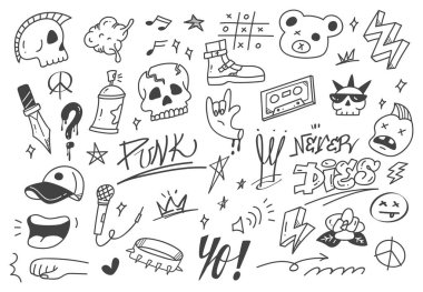 el çizimi punk doodle elementlerinin vektör kümesi