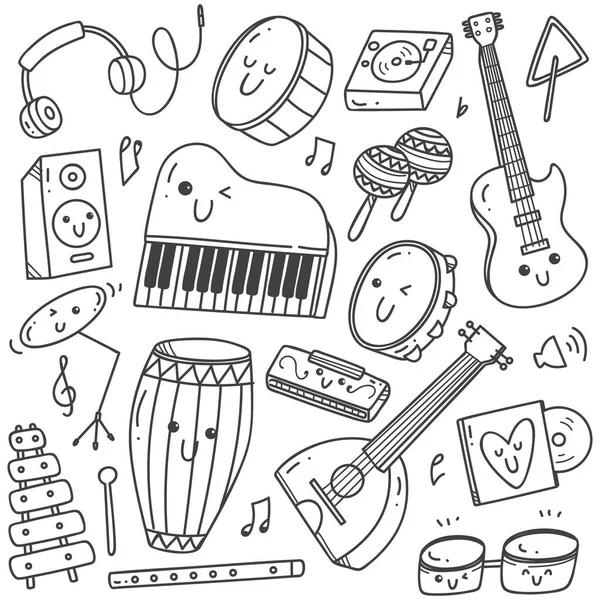 Vector Conjunto Iconos Música Garabato Dibujado Mano — Vector de stock