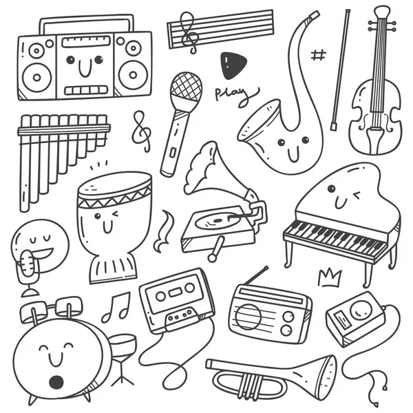 Doodle Conjunto Instrumentos Música — Vector de stock