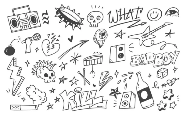 Vektor Uppsättning Handritade Punk Doodle Element — Stock vektor