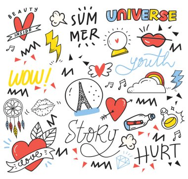 El çizimi ögelerinin vektör illüstrasyonu