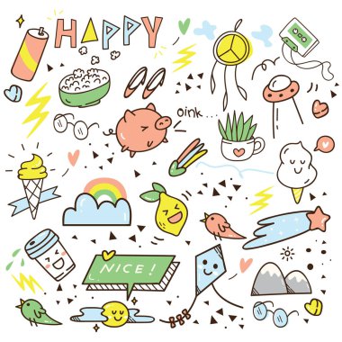 El çizimi ögelerinin vektör illüstrasyonu