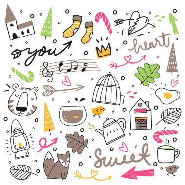 El çizimi ögelerinin vektör illüstrasyonu