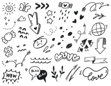 Rastgele simgelerle şirin, pürüzsüz vektör çizimi 