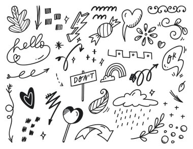 Rastgele simgelerle şirin, pürüzsüz vektör çizimi 