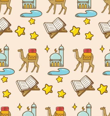 Arap inşaatı ve develeri ile kusursuz vektör çizimi  