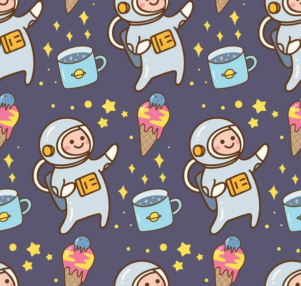 Illustration Vectorielle Sans Couture Mignonne Avec Des Icônes Alimentaires Astronaute — Image vectorielle