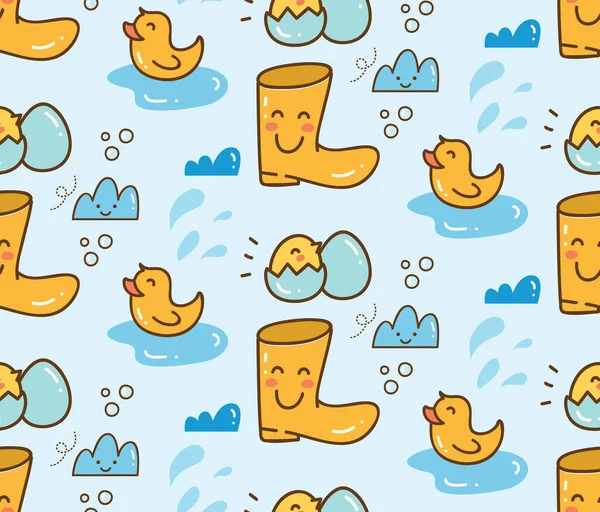 Cute Seamless Vector Illustration Rainy Rubber Boots Ducks — Stock Vector