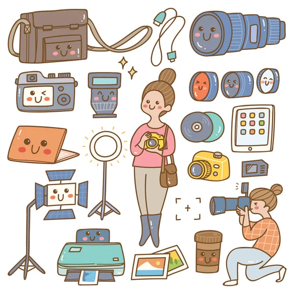 Cute Seamless Vector Illustration Photographer Icons — Stock Vector