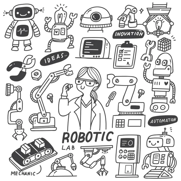 Cute Seamless Vector Illustration Robotic Doodles Icons — Stock Vector