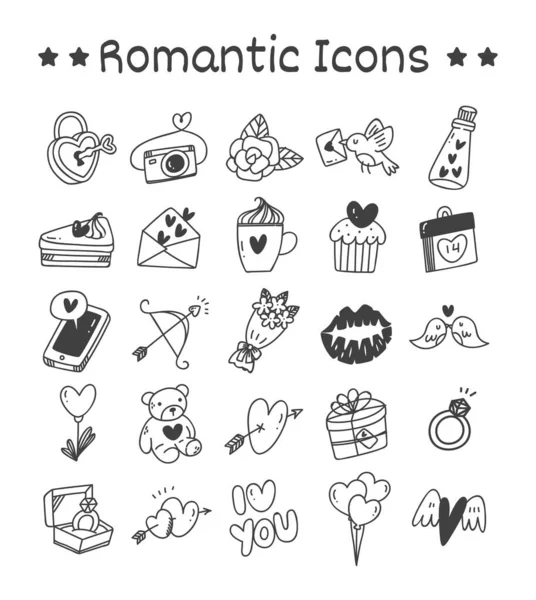 Romantik Ikonlarıyla Kusursuz Vektör Çizimi Aşk — Stok Vektör