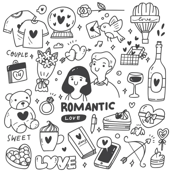 Χαριτωμένο Απρόσκοπτη Διανυσματική Απεικόνιση Εικονίδια Ρομαντικό Ζευγάρι Ημερομηνία Αγάπης — Διανυσματικό Αρχείο