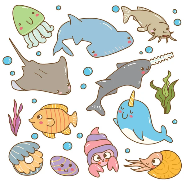 Set of sea animal — Stock Vector