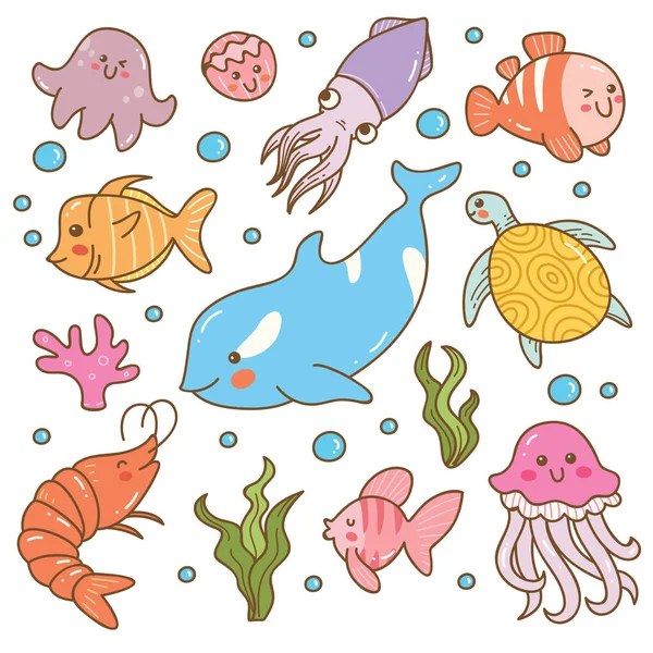 Uppsättning havsdjur — Stock vektor