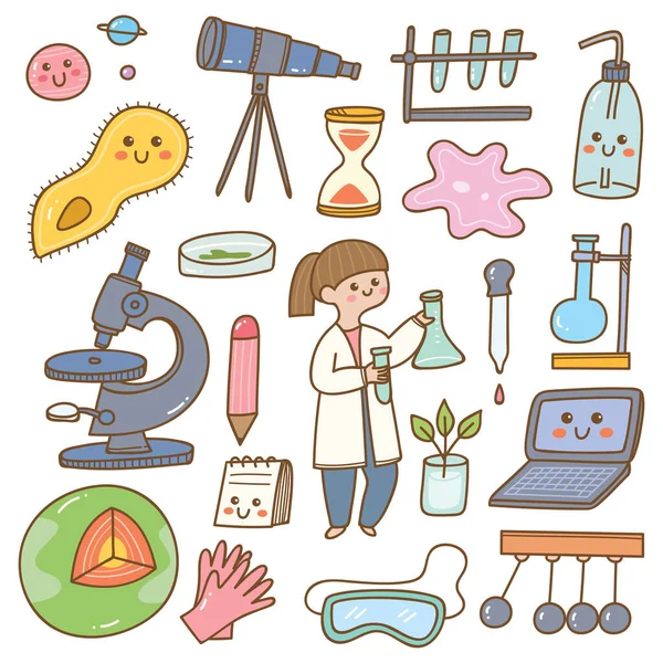 Cute Seamless Vector Illustration Icons Scientist Woman Laboratory — Stock Vector