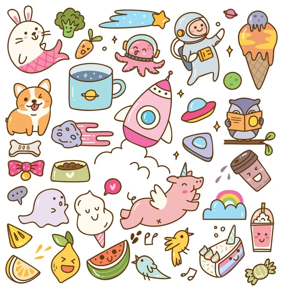 Niedliche Nahtlose Kawaii Doodle Muster — Stockvektor