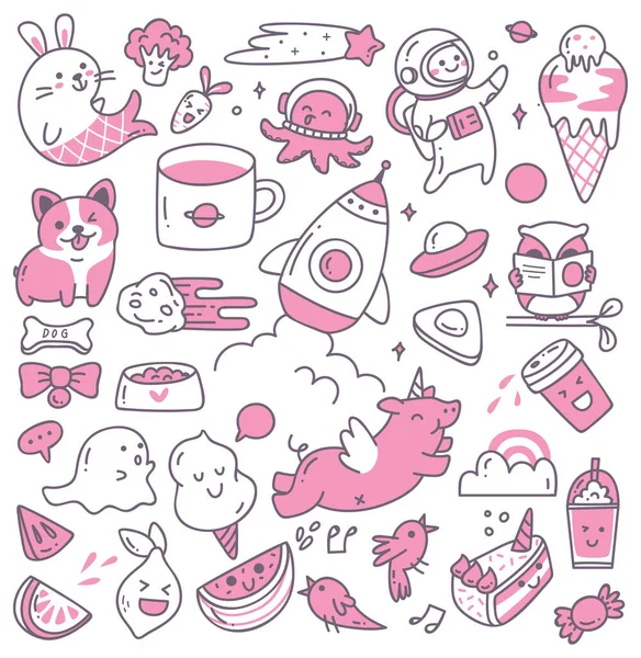 Rosa Bonito Sem Costura Kawaii Doodle Padrão — Vetor de Stock