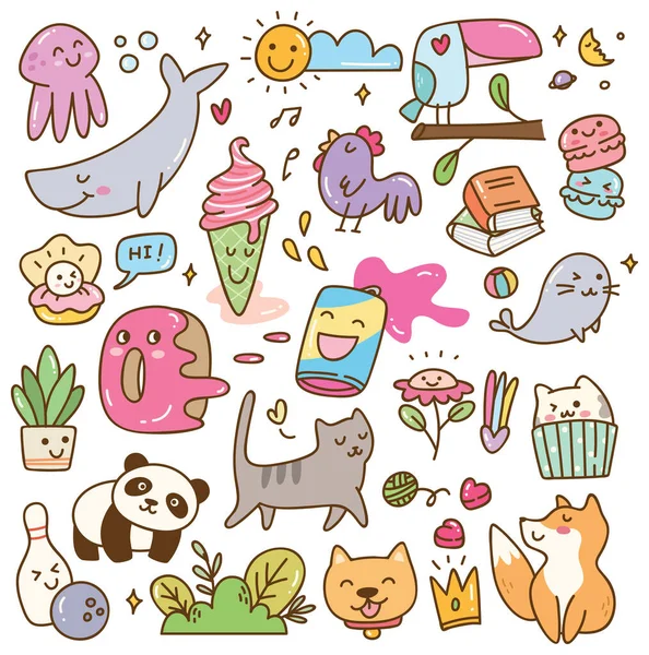 Schattig Naadloos Kawaii Doodle Patroon — Stockvector