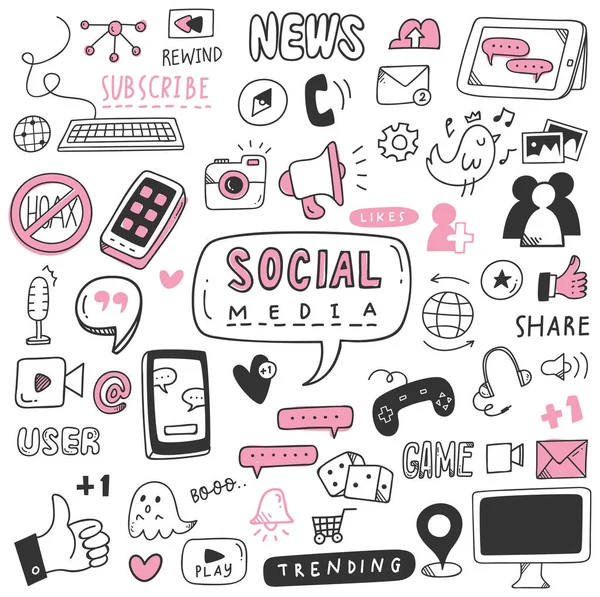 Illustration Vectorielle Transparente Mignonne Avec Les Icônes Des Médias Sociaux — Image vectorielle