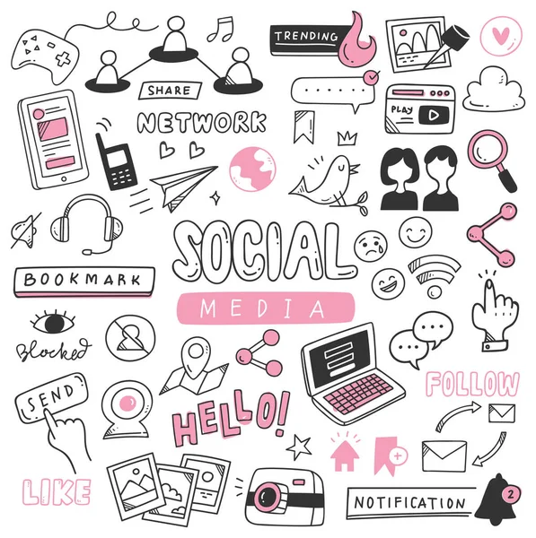 Cute Seamless Vector Illustration Social Media Icons — Stock Vector