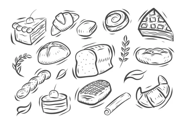 Ręcznie Rysowany Chleb Doodle Kolekcja Wektor Ilustracja — Wektor stockowy