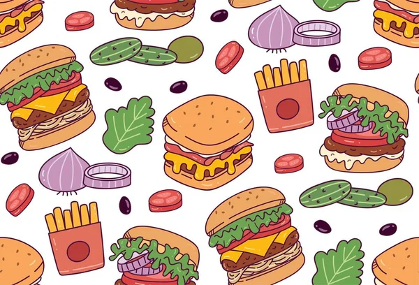 Burger Firka Zökkenőmentes Minta Vektor Illusztráció — Stock Vector