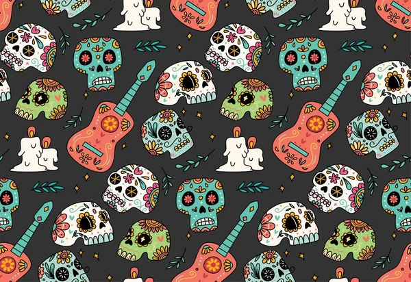 Calaveras Azúcar Patrón Sin Costura Ilustración Vector — Archivo Imágenes Vectoriales