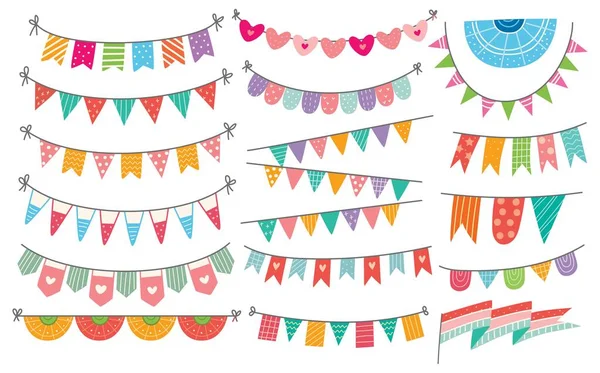 Schattig Bunting Vlaggen Doodle Stijl Vector Illustratie — Stockvector