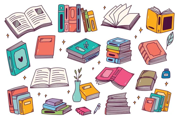 Set Handgezeichneter Bücher Doodle Stil Als Vektorillustration — Stockvektor