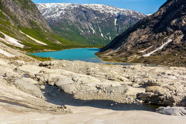 Jezero Před Ledovci Nigardsbreen Národním Parku Jostedalsbreen Norsko — Stock fotografie