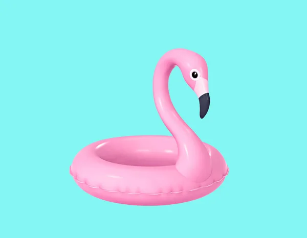 Şişme flamingo üzerinde turkuaz arka plan izole. 3D render