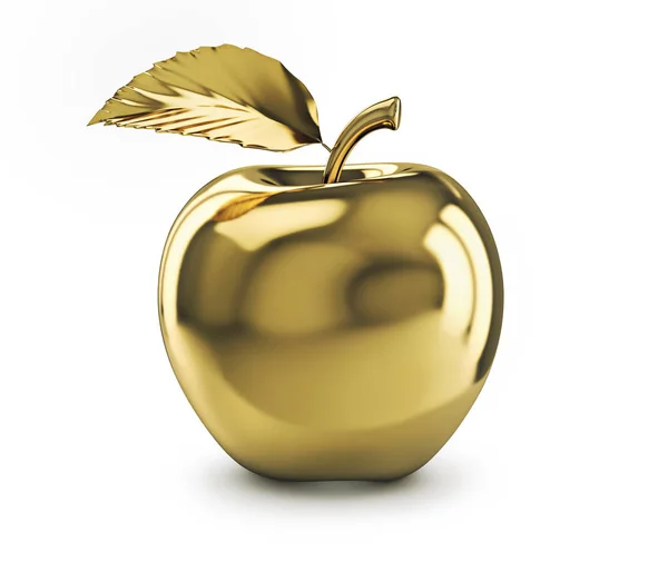 黄金のリンゴは 白い背景で隔離 クリッピング パスで レンダリング — ストック写真