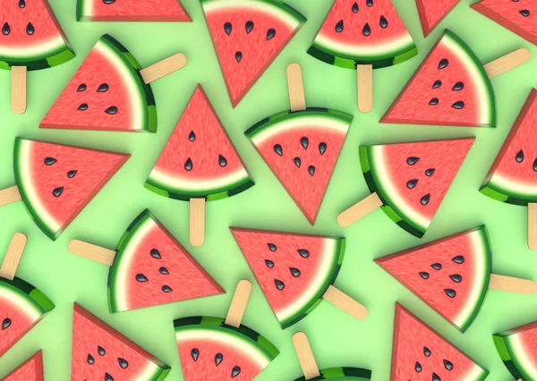 Watermelon Slices Stick Summer Background Top View Rendering — Stock Photo, Image