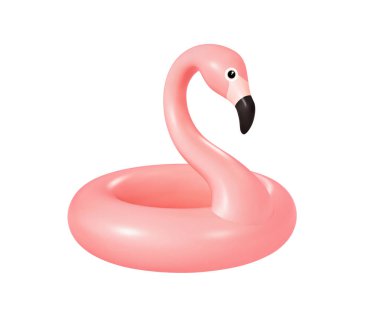 Şişme pembe flamingo üzerinde beyaz izole. 3D rendering kırpma yolu ile