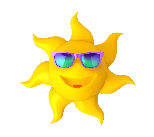 Engraçado Sol Dos Desenhos Animados Óculos Sol Violeta Isolado Branco — Fotografia de Stock
