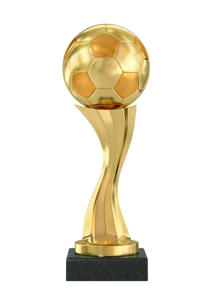 Bola Futebol Troféu Dourado Isolada Branco Renderização Com Caminho Recorte — Fotografia de Stock